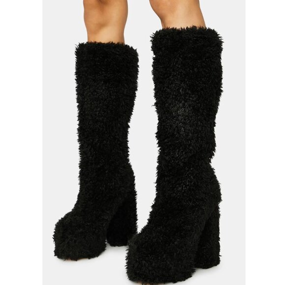 Lemon Drop by Privilaged Peach Brinkley Shearling Block Heel Tall Boots 7 - Picture 10 of 10